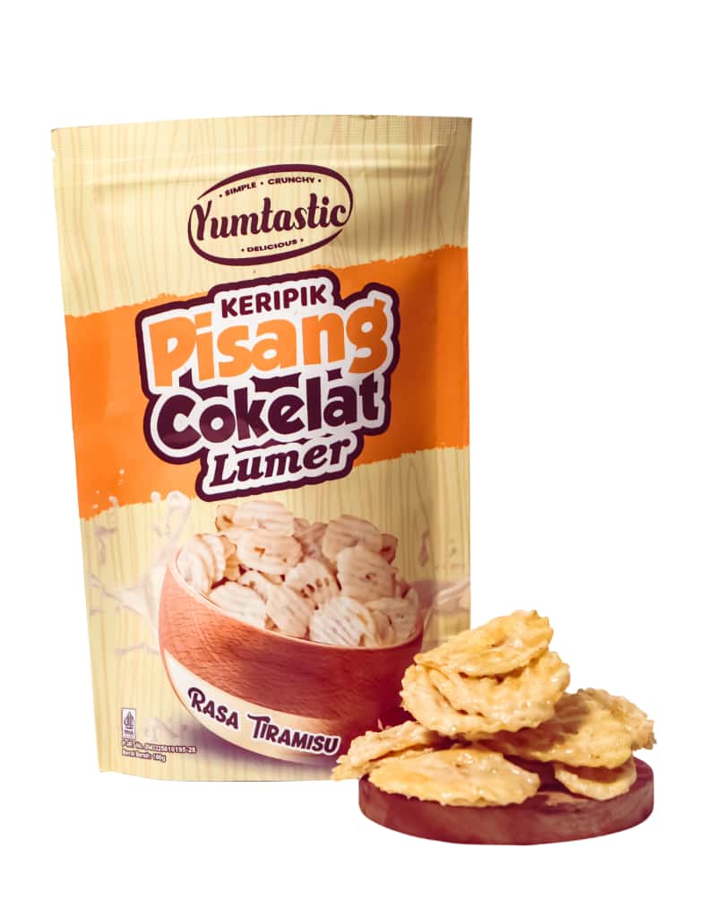 keripik pisang tiramisu, keripik pisang cokelat lumer, keripik pisang rasa kopi, snack tiramisu kekinian, pisang cokelat tiramisu, camilan premium tiramisu, keripik pisang modern, snack manis elegan, camilan kopi ringan, Yumtastic tiramisu. - gambar 2